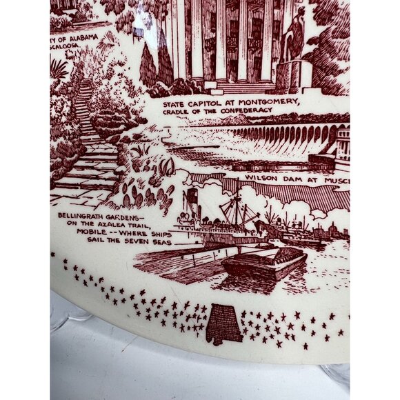 Vintage Vernon Kilns Alabama Souvenir Plate - Picture 13 of 16